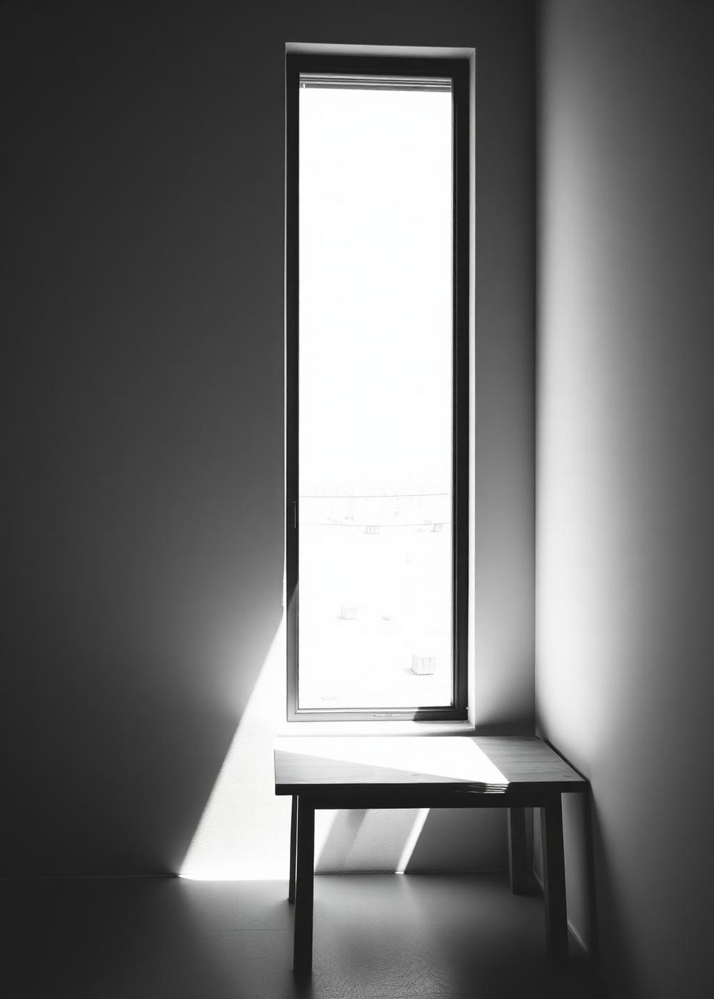 Black and white interior with tall window light